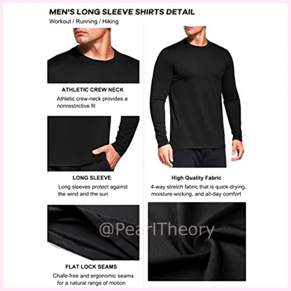 Performance Long Sleeve T-Shirts, UPF 50+ Sun Protection, 85% Polyester 15%